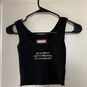 CHNGE Black Waffle Knit Cropped Tank – “Harassment Isn’t a Compliment”